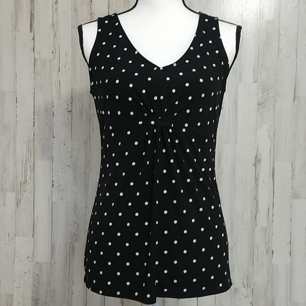 WHBM Black & White Polka Dot Sleeveless Top